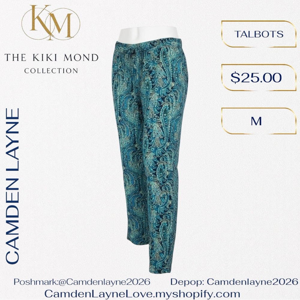 Talbots Blue Paisley Wide Leg Pants - Picture 4 of 7